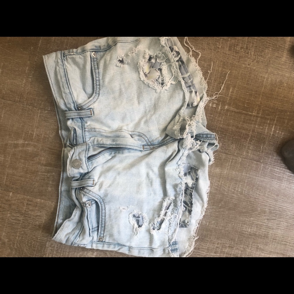 Levi high rise distressed jean shorts